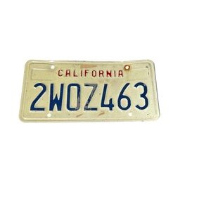 California License Plate White Blue 2WOZ463 1990s 2000s